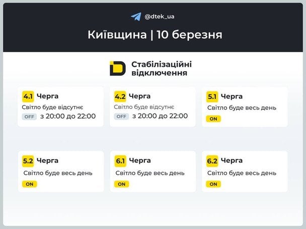 Графіки відключення світла 10 березня: де та коли не буде електроенергії