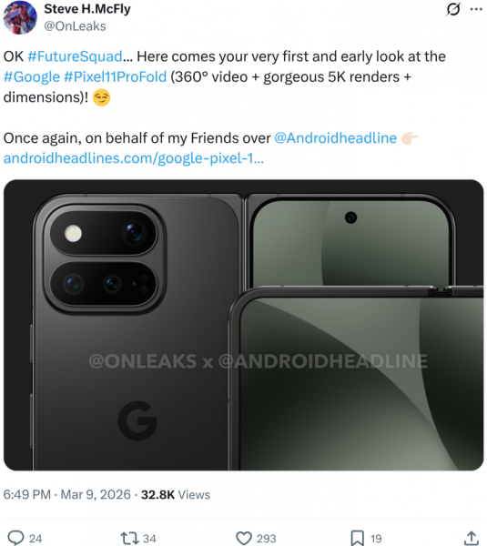 Інсайдери розкрили деталі Google Pixel 11 Pro Fold: тонший корпус і оновлений модуль LED-камери