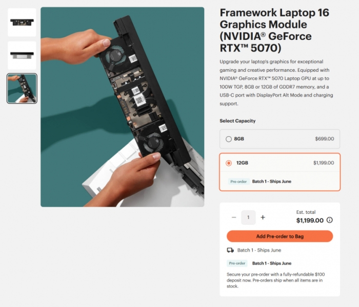 На 72% дорожче за RTX 5070 8 ГБ: Framework пропонує мобільну версію 12 ГБ за шалені гроші