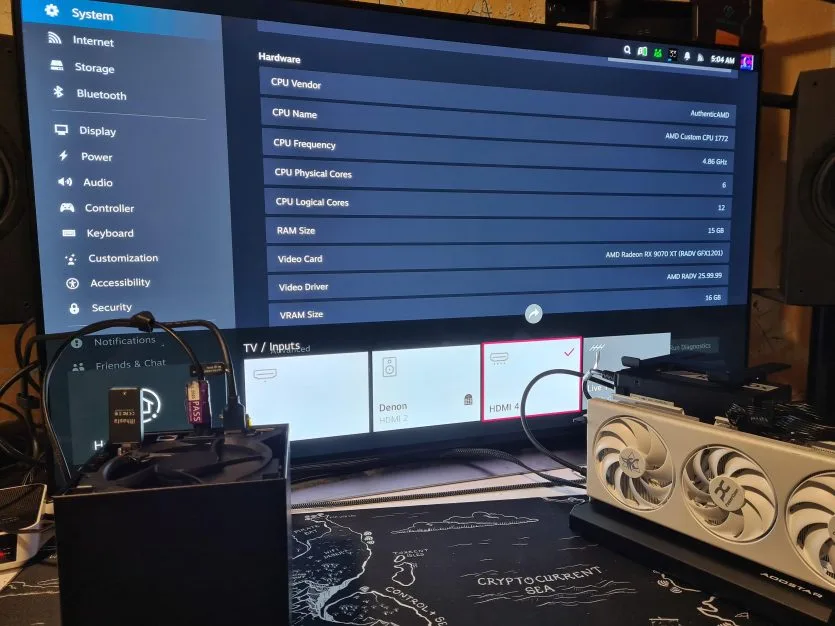 Steam Machine з eGPU Radeon RX 9070 XT: як запустити Crimson Desert на 100+ FPS