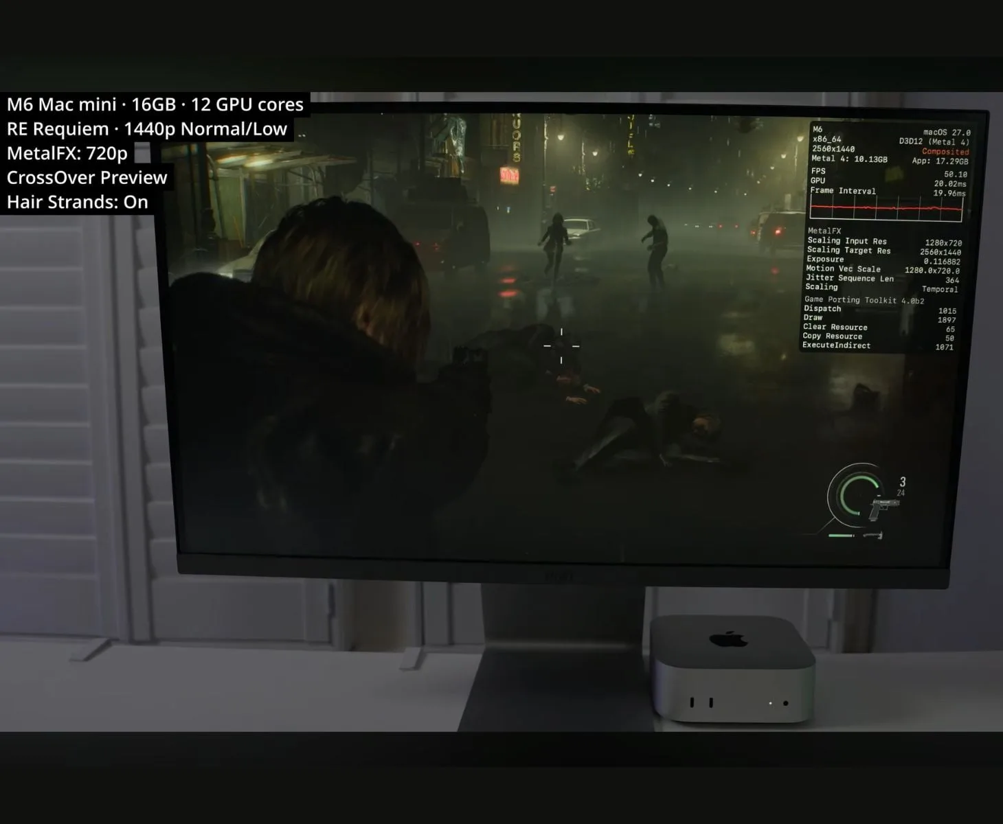 Монітор показує FPS счетчик в грі Resident Evil