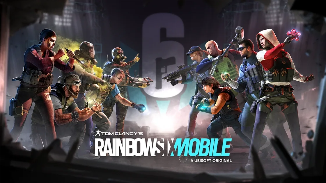 Логотип шутера Rainbow Six на мобільному екрані