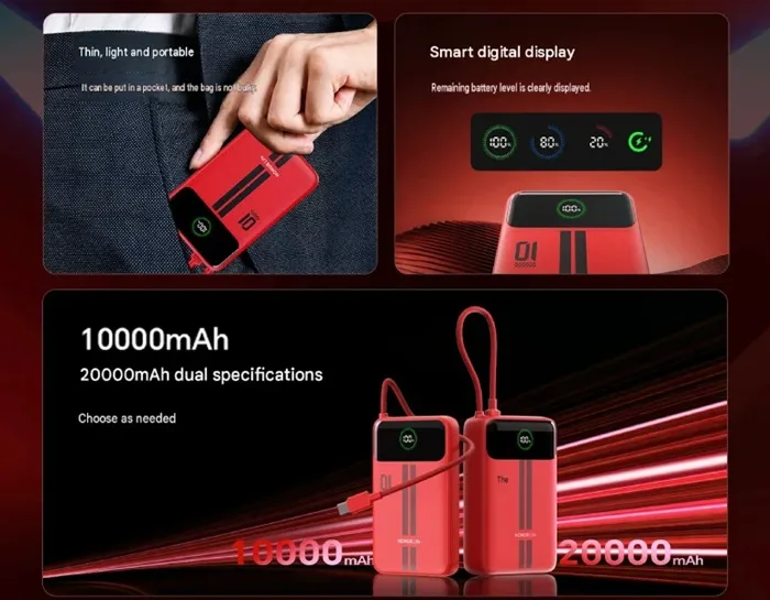 Павербанк із вбудованим USB-C кабелем